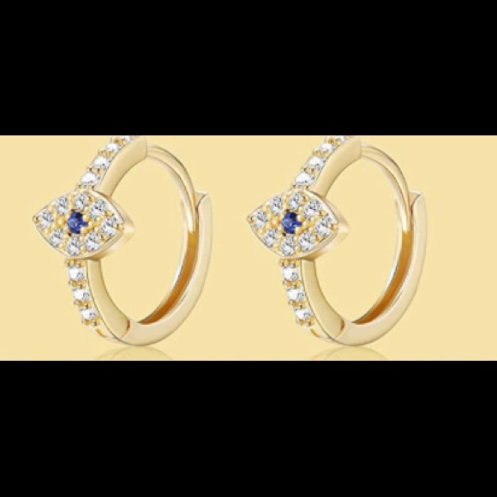 Evil Eye and cubic zirconia Huggie Hoop Earrings (NWOT) - Picture 3 of 5